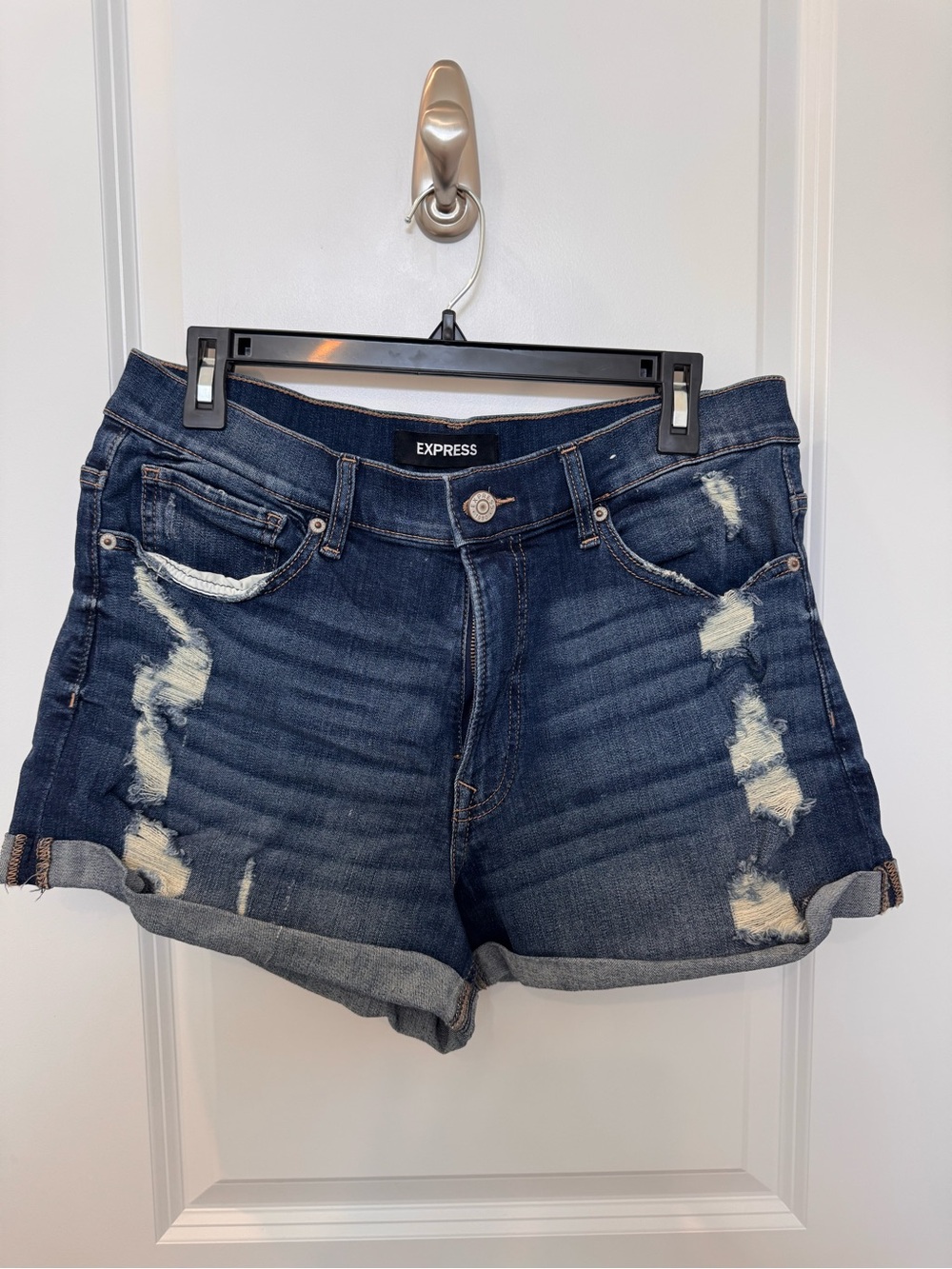Express Dark Blue Distressed Denim Shorts